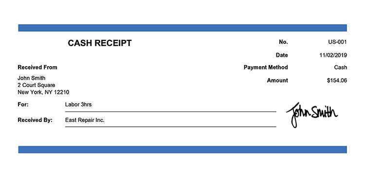 customer cash receipt template