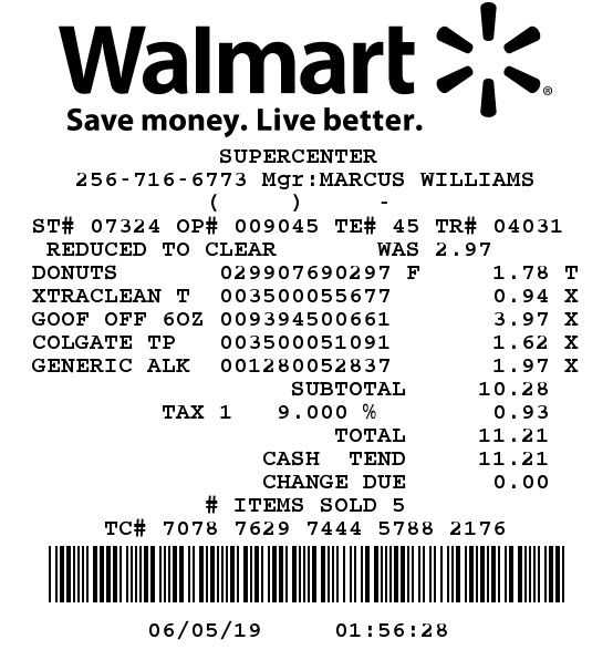 walmaert free receipt template