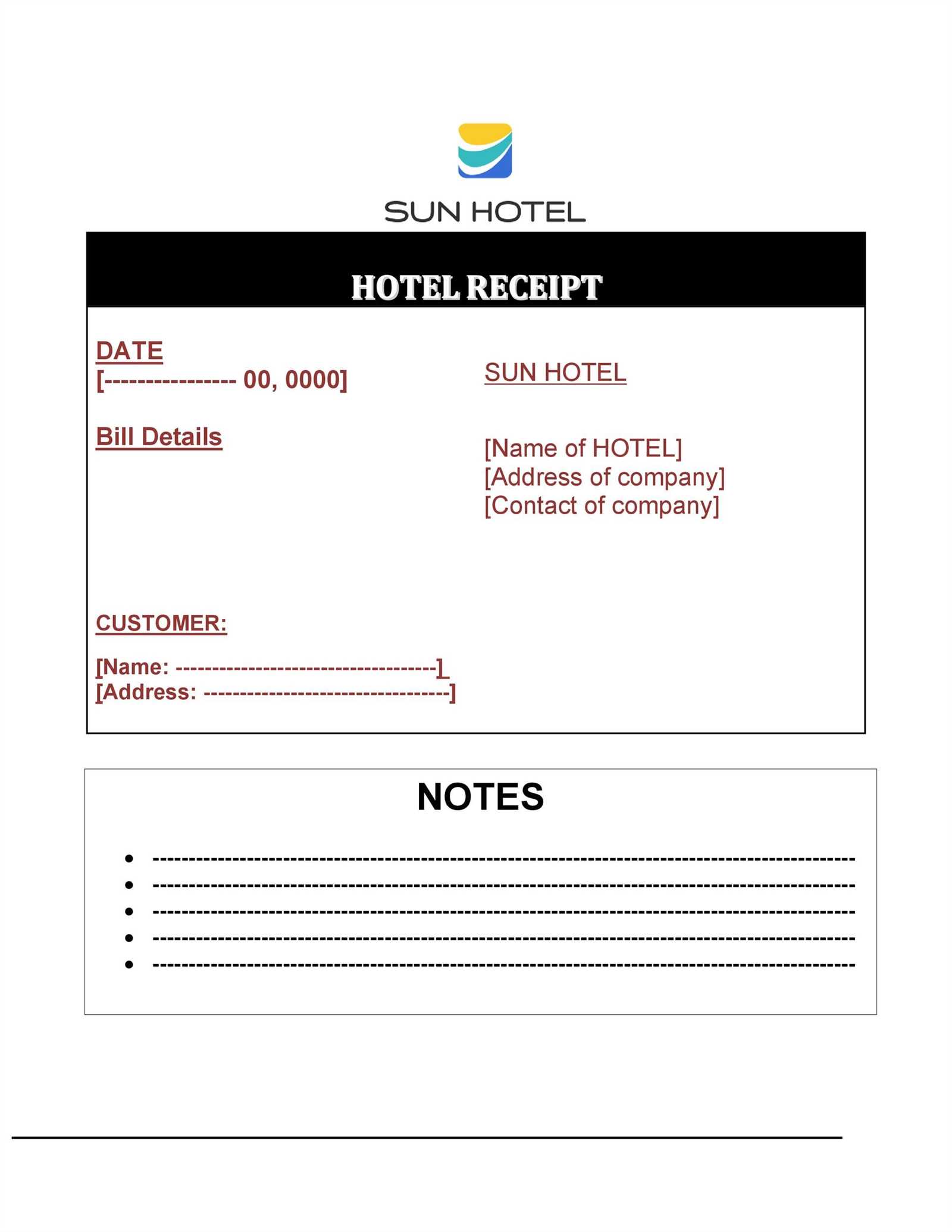 hotel check out receipt template