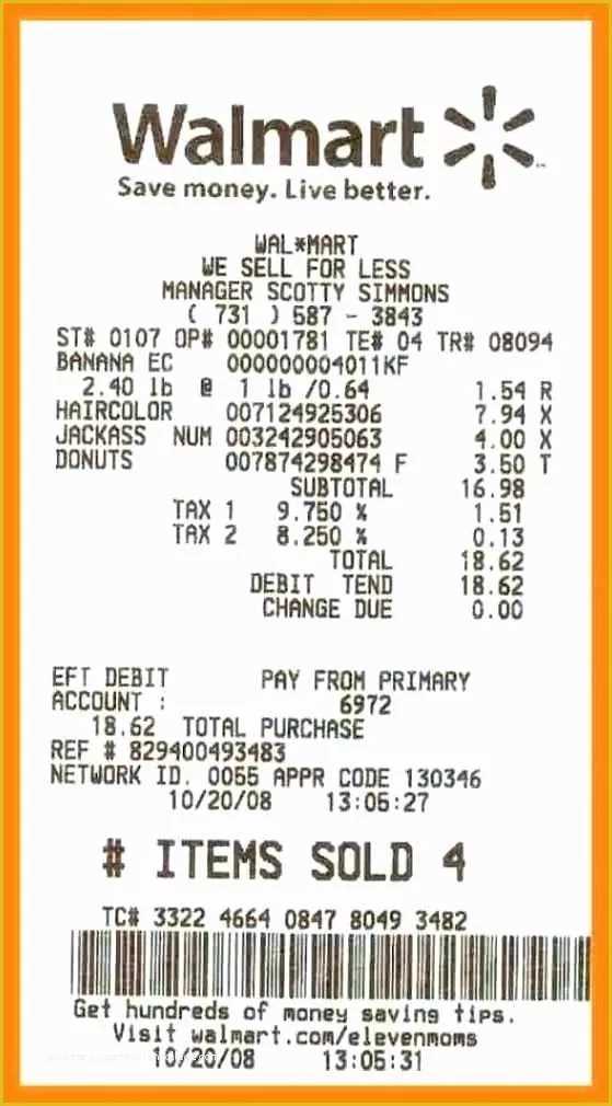 Walmart receipt template pdf