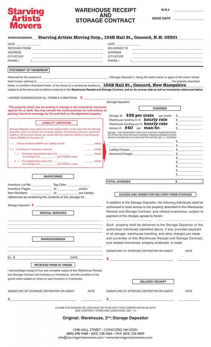 warehouse receipt form template