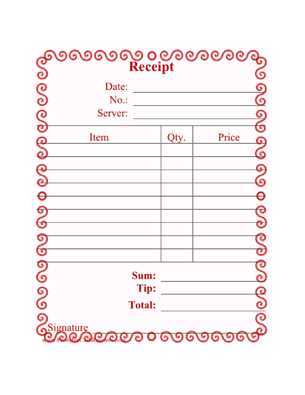 restaurant receipt book template