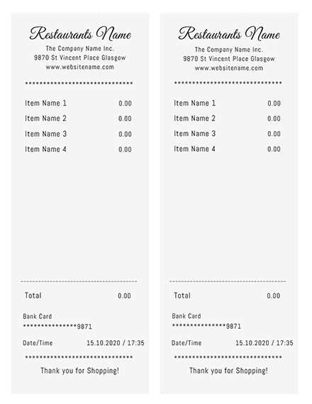 generic receipt template restaurant