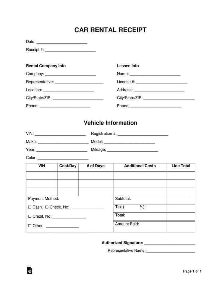 free car receipt template