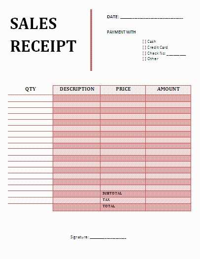 sales receipt template excel