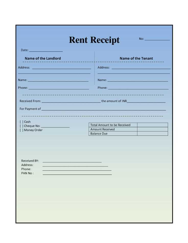 receipt for rent payment template