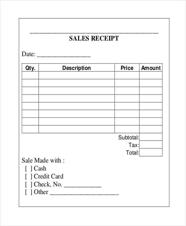 sales receipt template with measurements