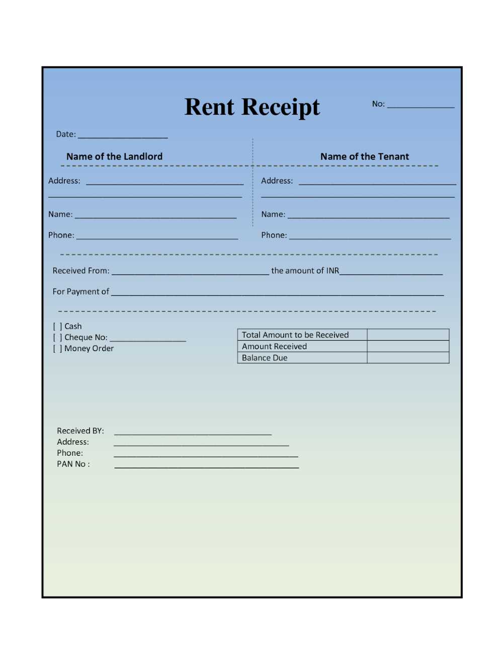 free rent receipt template excel