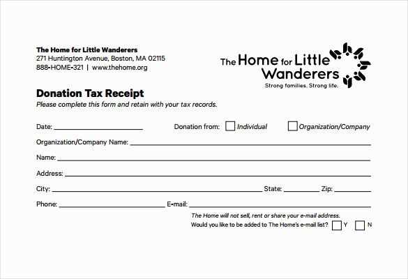 templates for a receipt of donation to a non profit organization